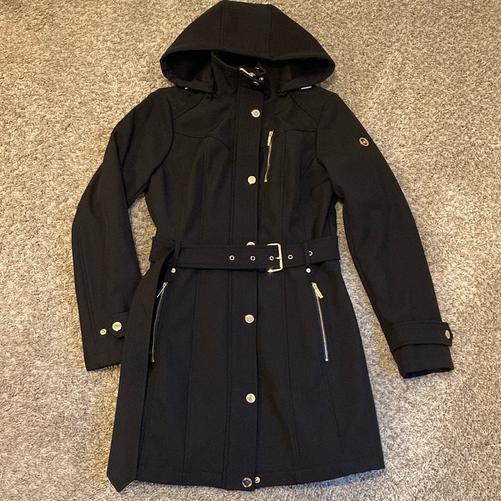 Michael Kors Oversized Coat Womens Black Gold XS Winter Fall